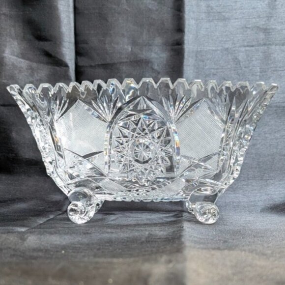 Unknown Other - VTG American Brilliant Cut Glass Bowl Oval Footed Prescut Star 13" RARE!
